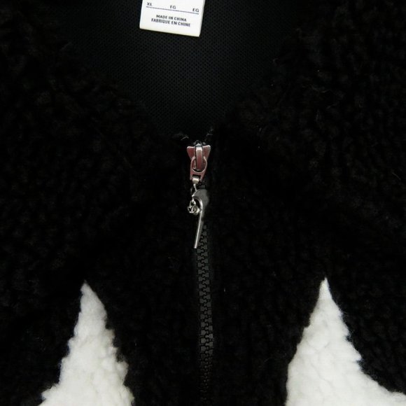 NEW Womens Nike Sherpa Fleece Black White Big Swoosh Full Zip Coat Jacket XL - Picture 6 of 7